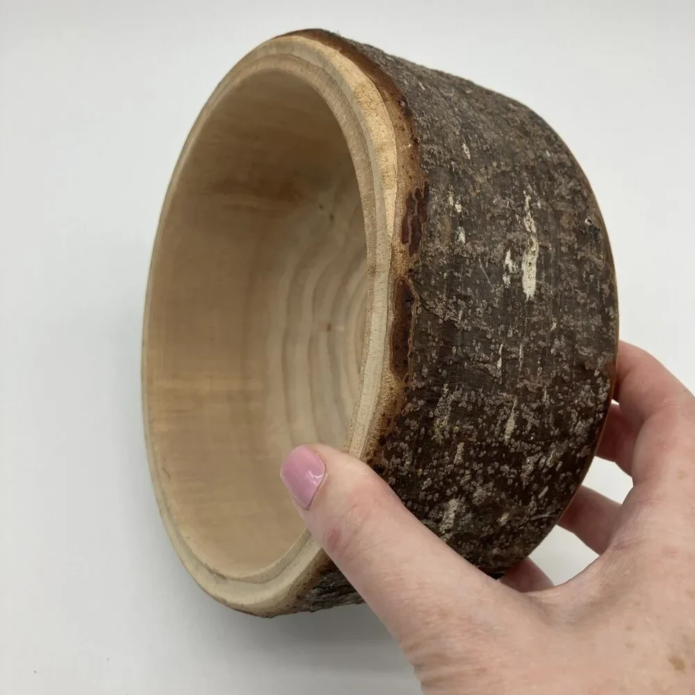 Rustic Handcrafted Wood Bowl Live‎ Exterior Natural Bark Organic Decor Handmade